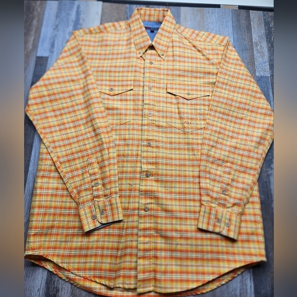 Roper Men's Medium Long Sleeve Button Down Orange Yellow Plaid